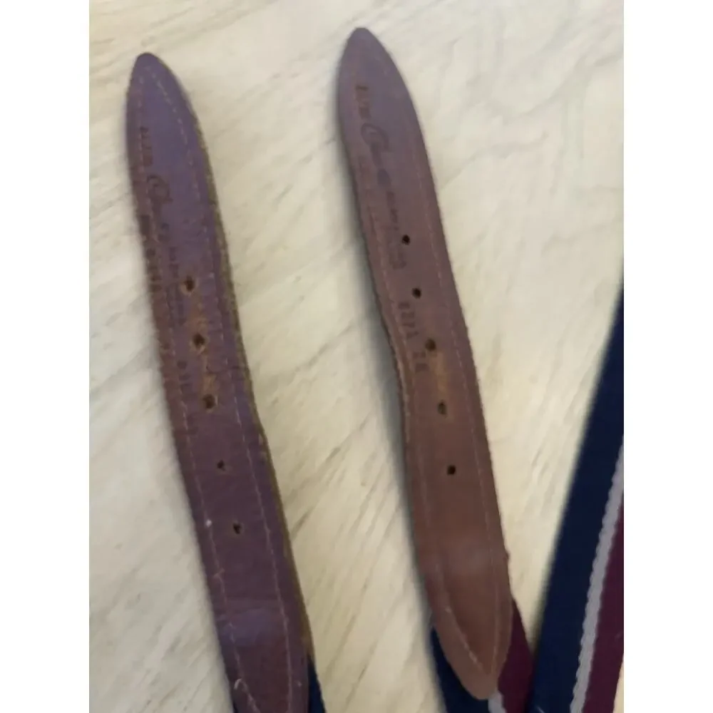 2* VTG Golf Belt Men 42/44 Burgundy Blue Stripe Canvas Brown Leather Colours R